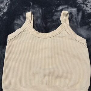 Stylish Beige Ribbed Crop Top